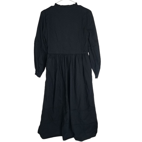 J. Crew Black Pintuck Midi Dress Clipdot Long Sleeve Ruffles Size XXS Pockets - Picture 3 of 16